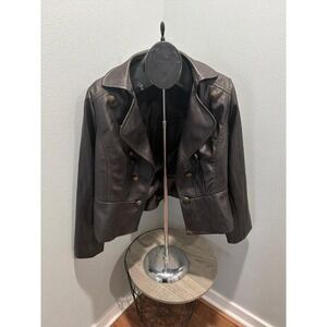 VintageFashion Bug Womens 16W Brown Crop  Faux Leather Bomber Jacket Y2K NWT